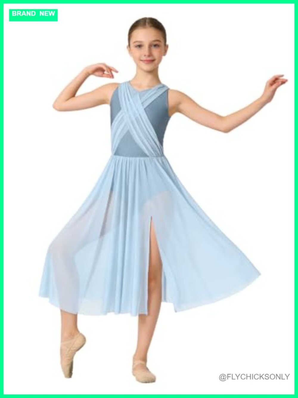 Girls Lyrical Dance Costume Sleeveless Leotard Flowy Tulle Dress